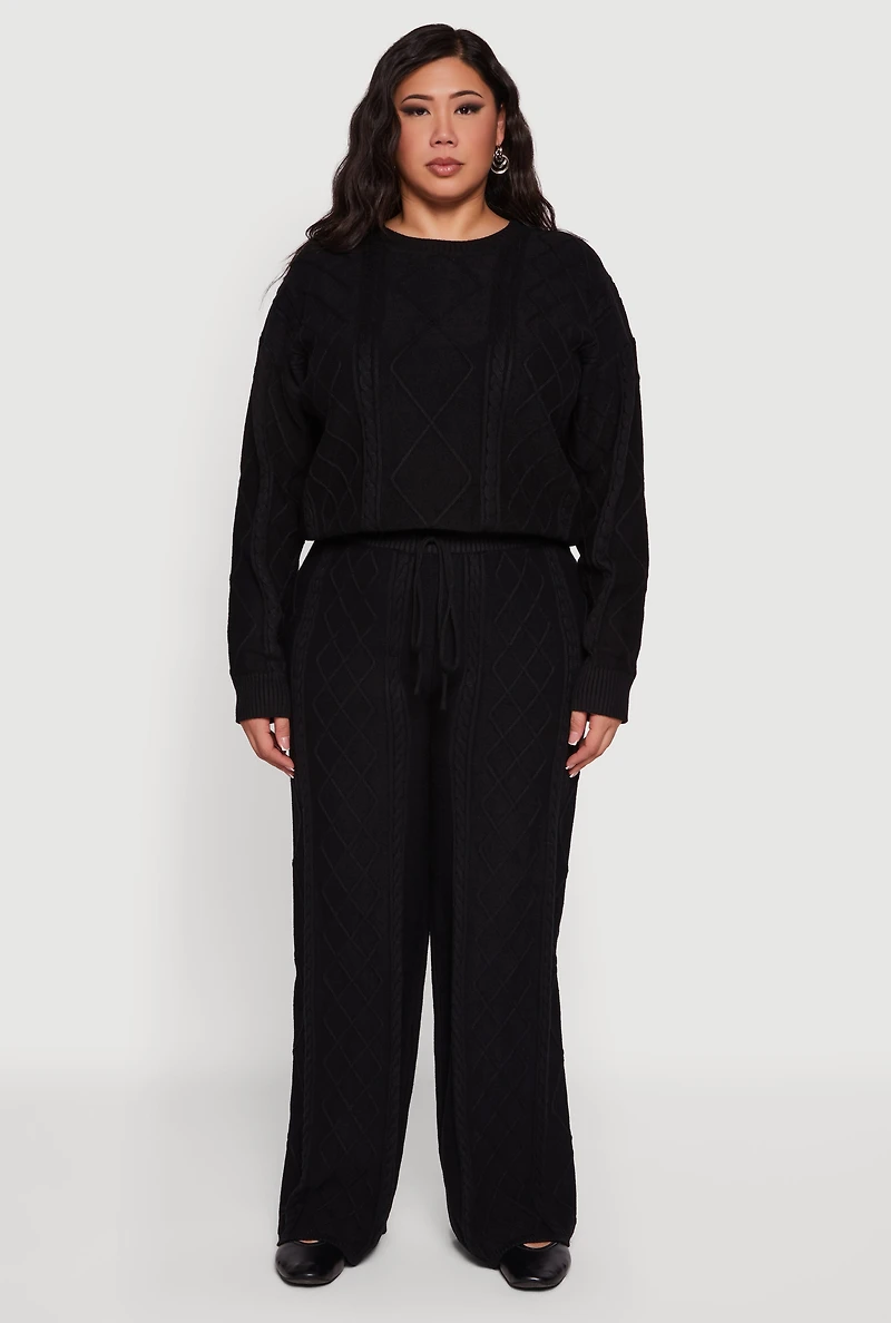 Plus Cable Knit Crew Neck Sweater