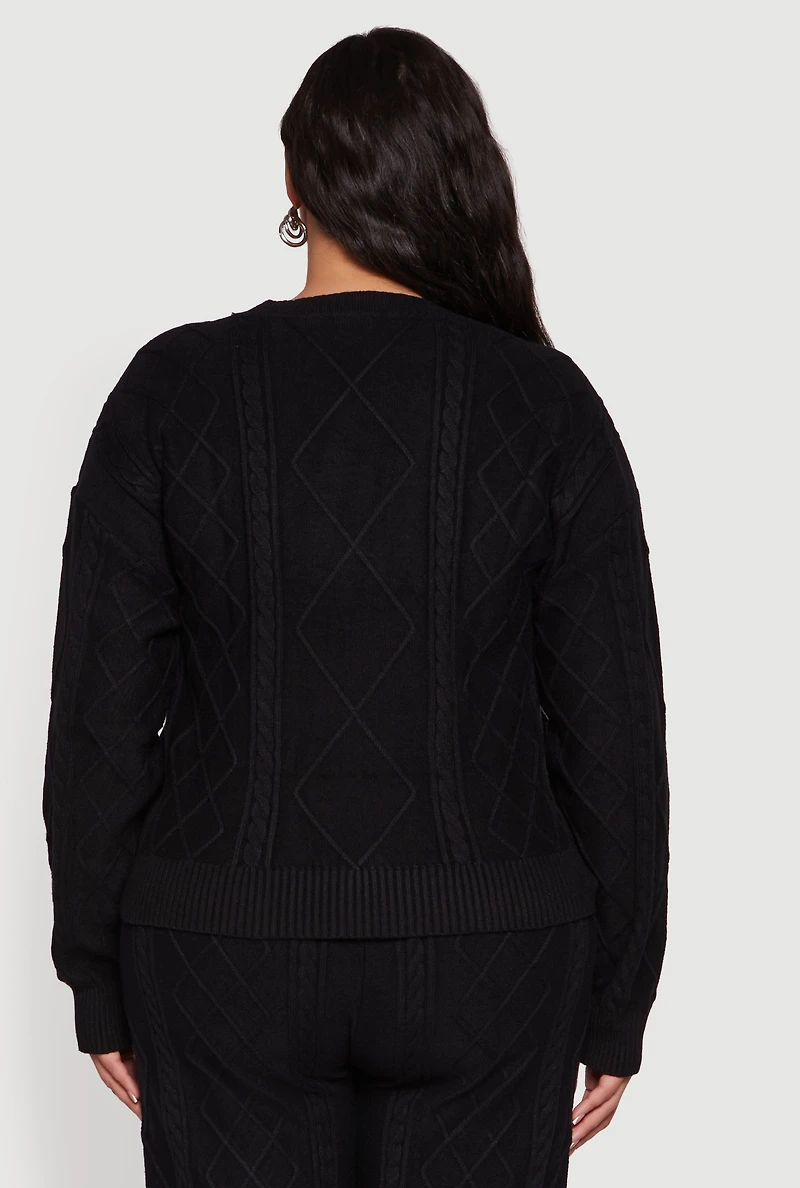 Plus Cable Knit Crew Neck Sweater
