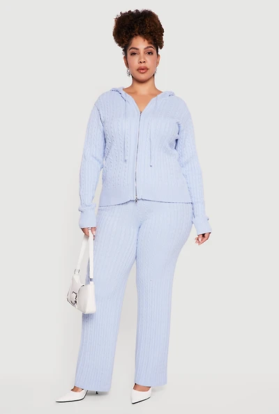 Plus High Waisted Cable Knit Casual Pants