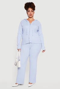 Plus High Waisted Cable Knit Casual Pants