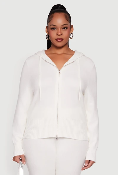Plus Zip Front Sweater Hoodie