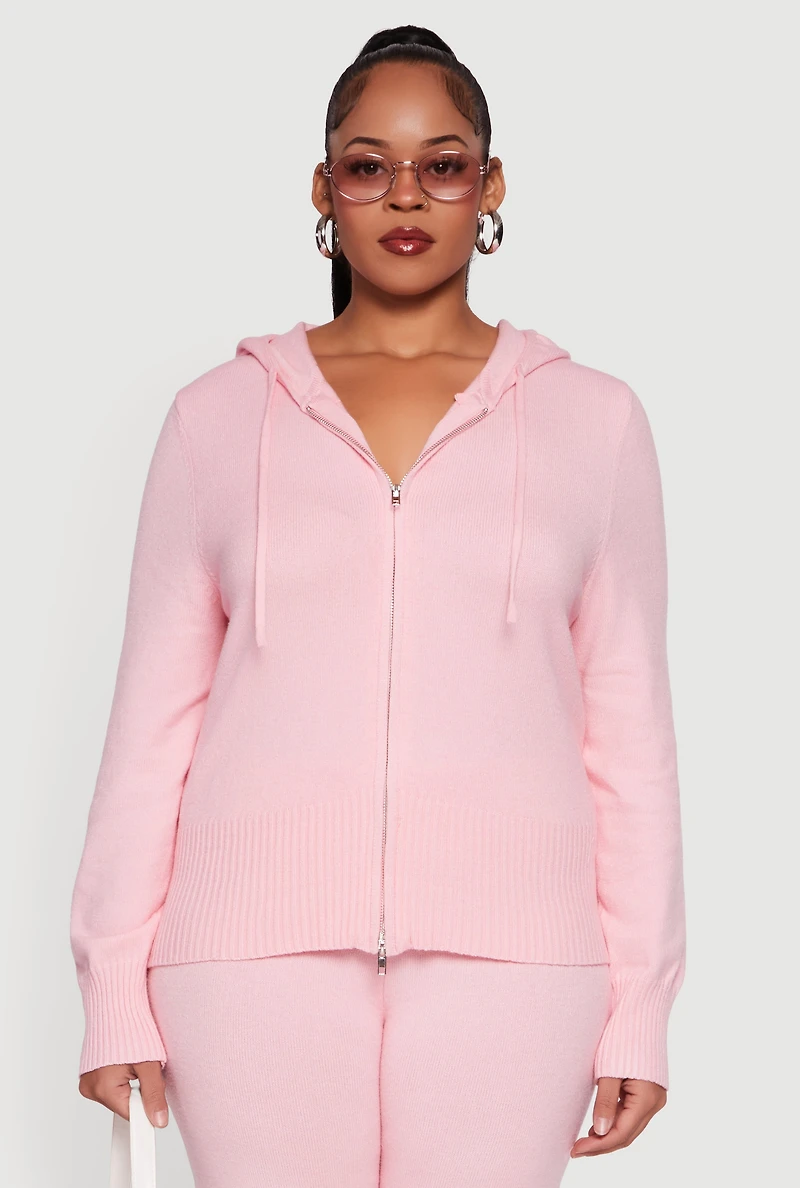 Plus Zip Front Sweater Hoodie