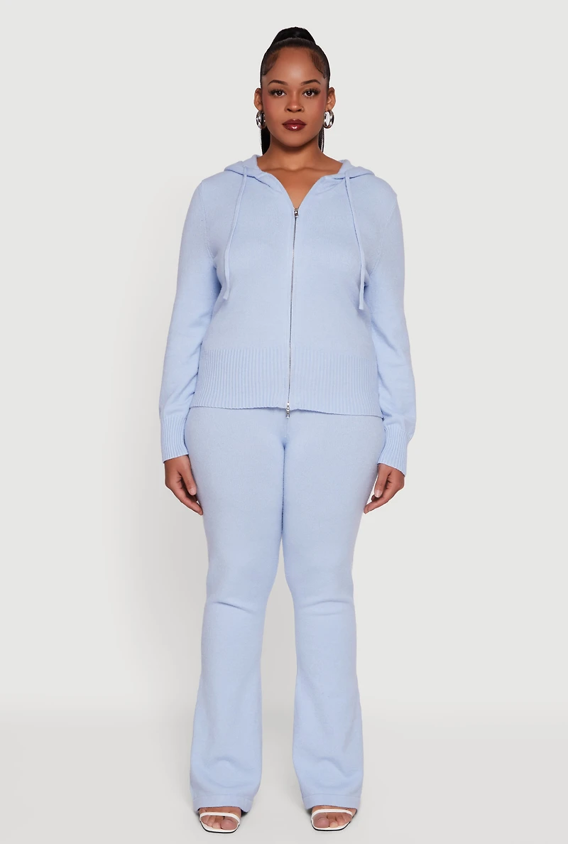 Womens Plus Size Zip Front Sweater Hoodie, Blue, Size 1X