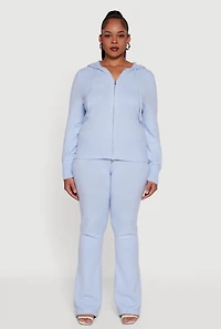 Womens Plus Size Zip Front Sweater Hoodie, Blue, Size 1X