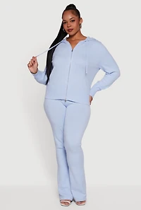 Womens Plus Size Zip Front Sweater Hoodie, Blue, Size 1X