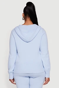 Womens Plus Size Zip Front Sweater Hoodie, Blue, Size 1X