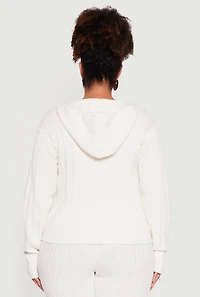 Plus Zip Front Cable Knit Sweater Hoodie