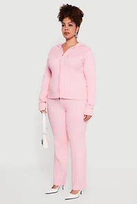 Plus Zip Front Cable Knit Sweater Hoodie