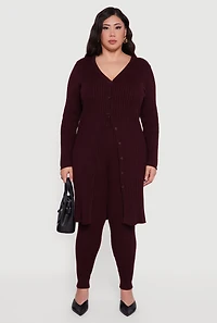 Womens Plus Size Button Front Cable Knit Long Cardigan, Brown, Size 4X