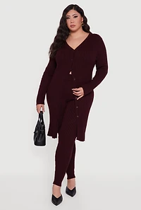 Womens Plus Size Button Front Cable Knit Long Cardigan, Brown, Size 4X