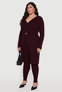 Womens Plus Size Button Front Cable Knit Long Cardigan, Brown, Size 4X