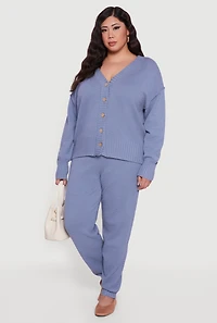 Womens Plus Drop Sleeve Button Front Cardigan, Blue,