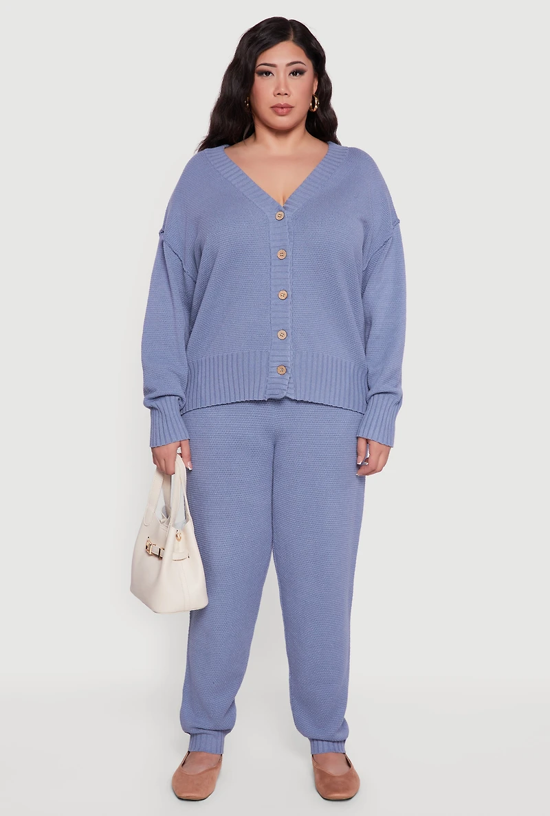 Womens Plus Drop Sleeve Button Front Cardigan, Blue,
