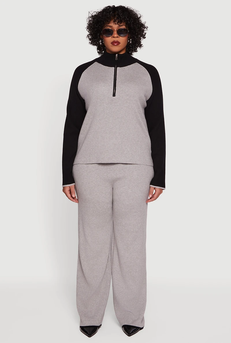 Plus Color Block Rib Knit Half Zip Pullover