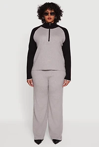 Plus Color Block Rib Knit Half Zip Pullover