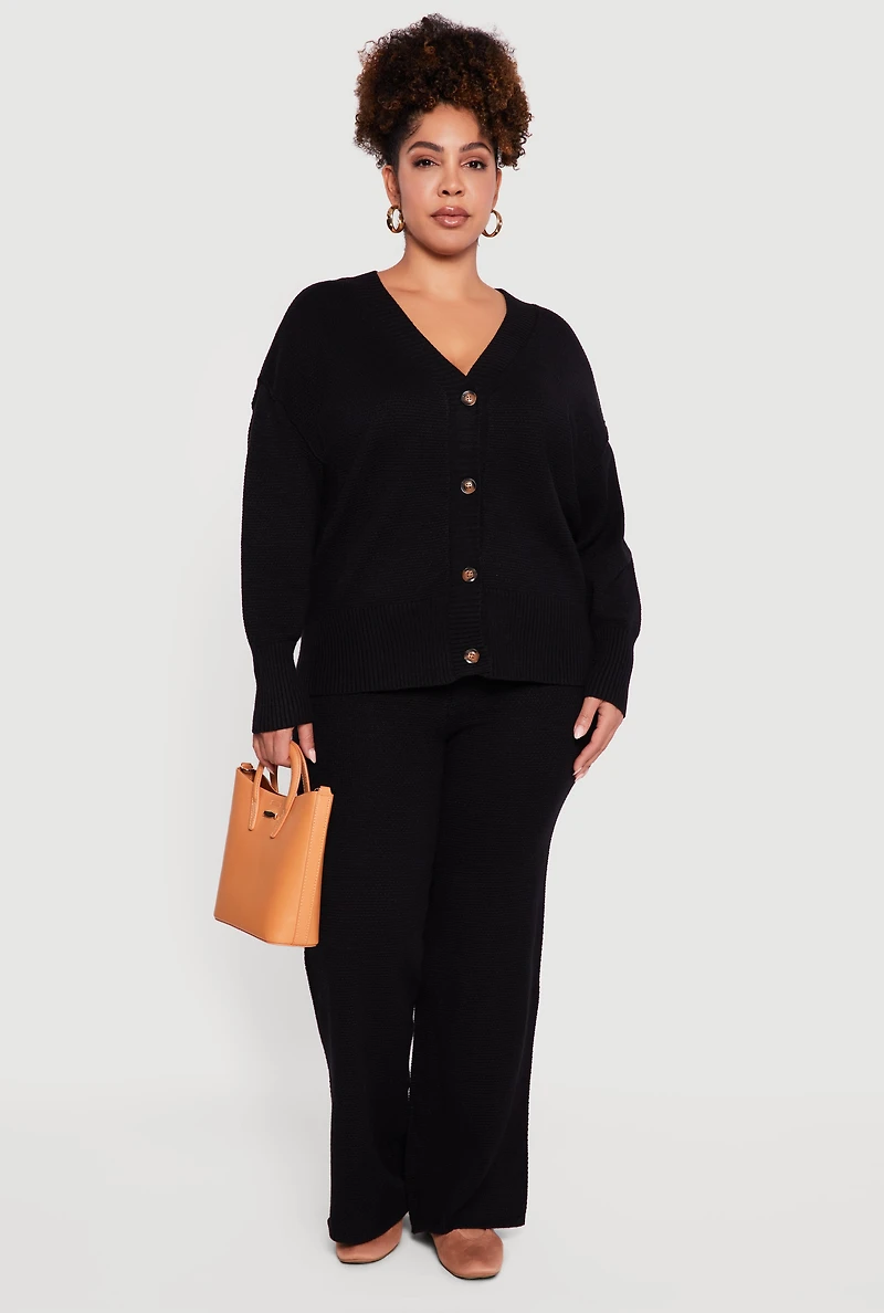 Plus Textured Knit Button Front Cardigan