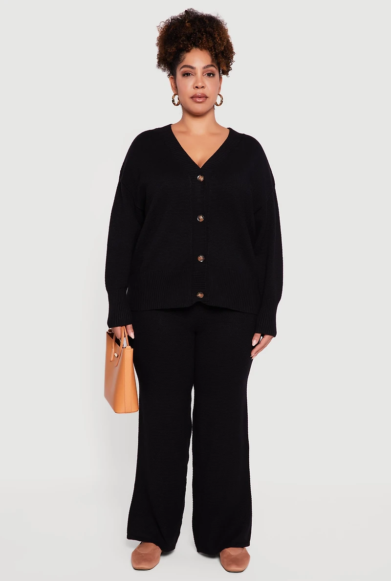 Plus Textured Knit Button Front Cardigan