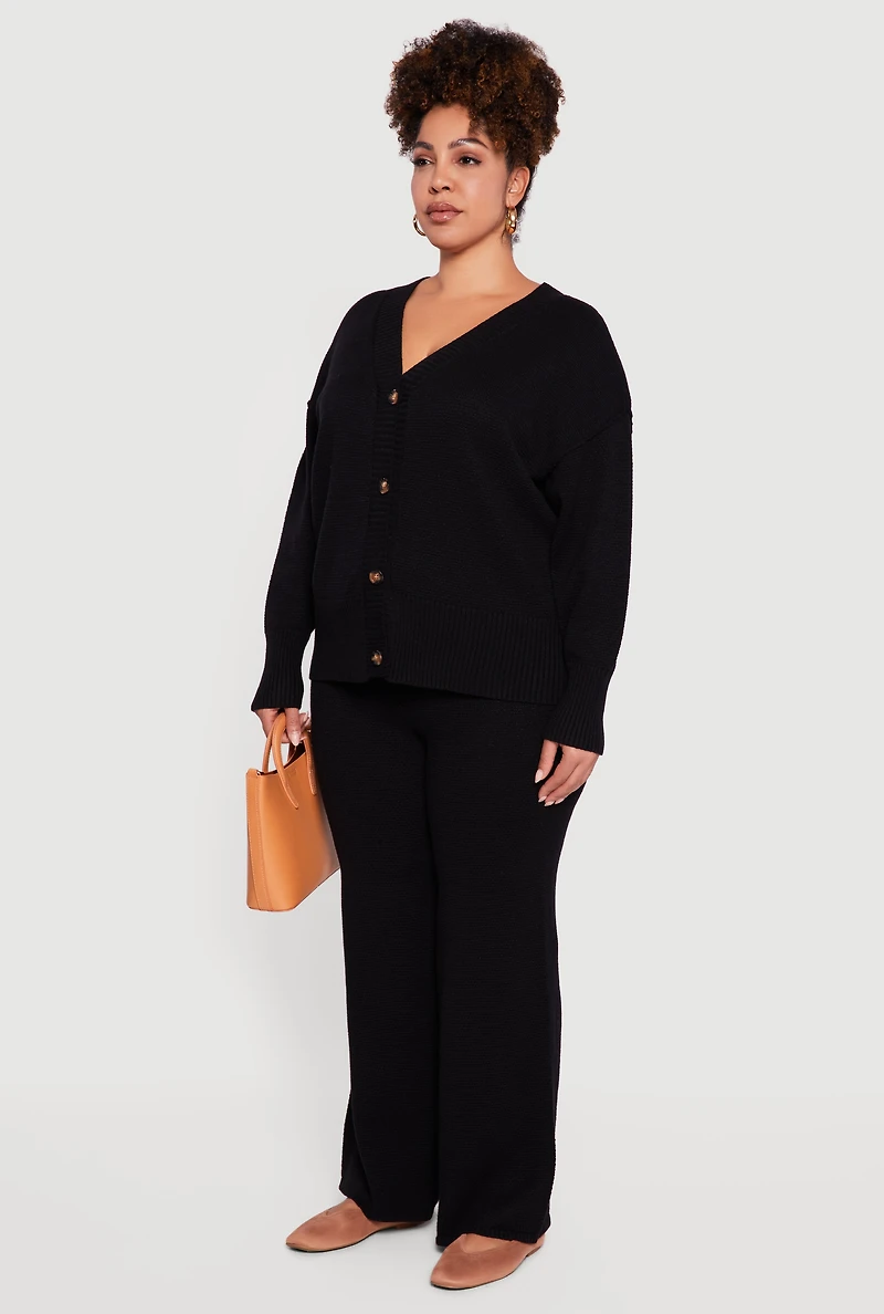 Plus Textured Knit Button Front Cardigan