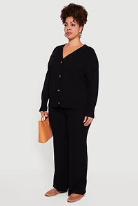 Plus Textured Knit Button Front Cardigan