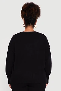 Plus Textured Knit Button Front Cardigan