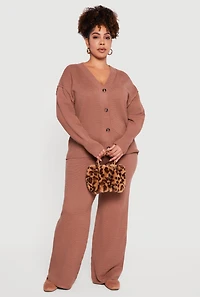 Womens Plus Textured Knit Button Front Cardigan,