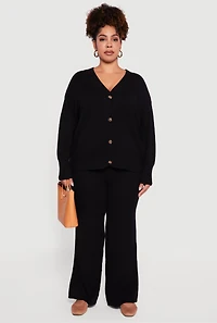 Plus High Waisted Textured Knit Wide Leg Pants