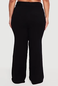 Womens Plus High Waisted Textured Knit Wide Leg Pants,