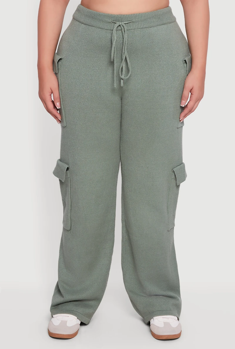 Plus High Waisted Wide Leg Utility Sweatpants