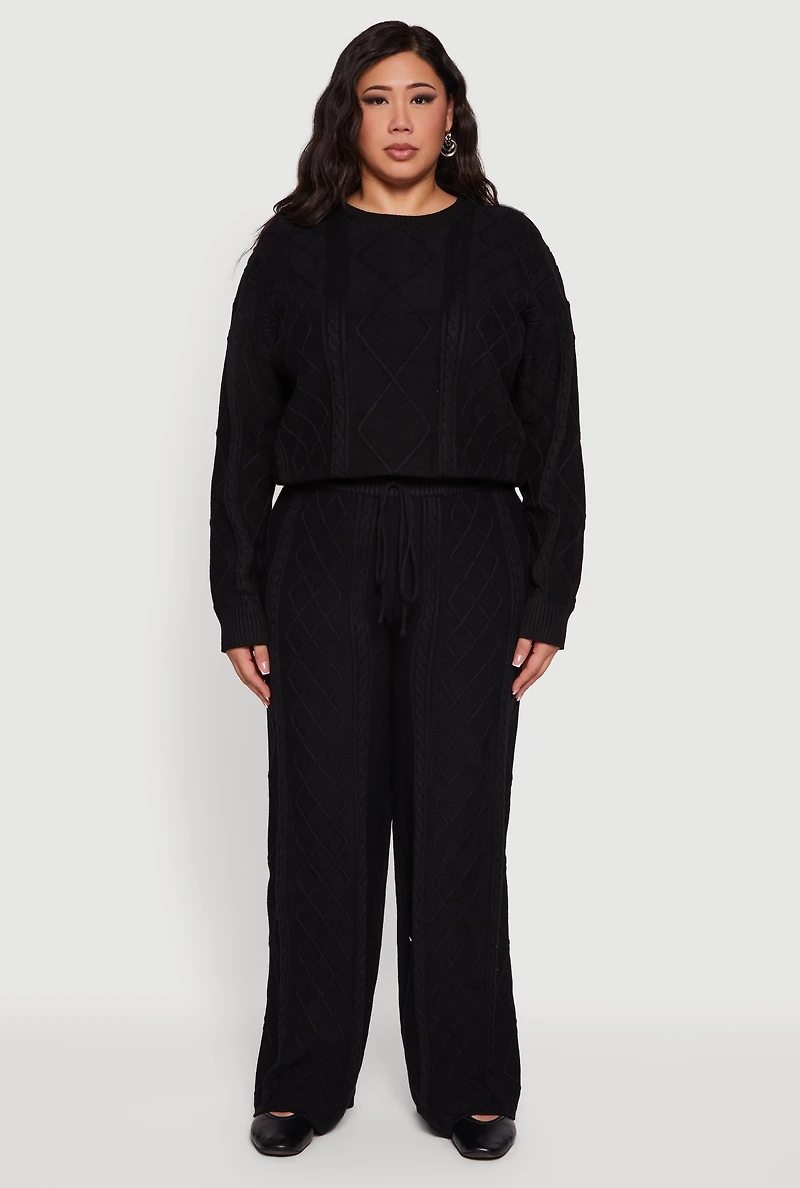 Plus Wide Leg Cable Knit Pants