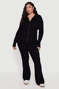 Plus High Waisted Cable Knit Flare Leg Pants