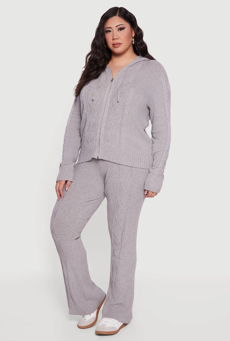 Plus High Waisted Cable Knit Flare Leg Pants