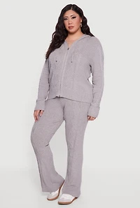 Plus High Waisted Cable Knit Flare Leg Pants