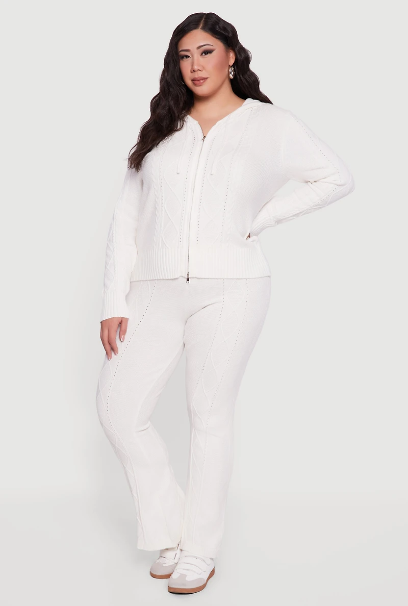 Plus High Waisted Cable Knit Flare Leg Pants