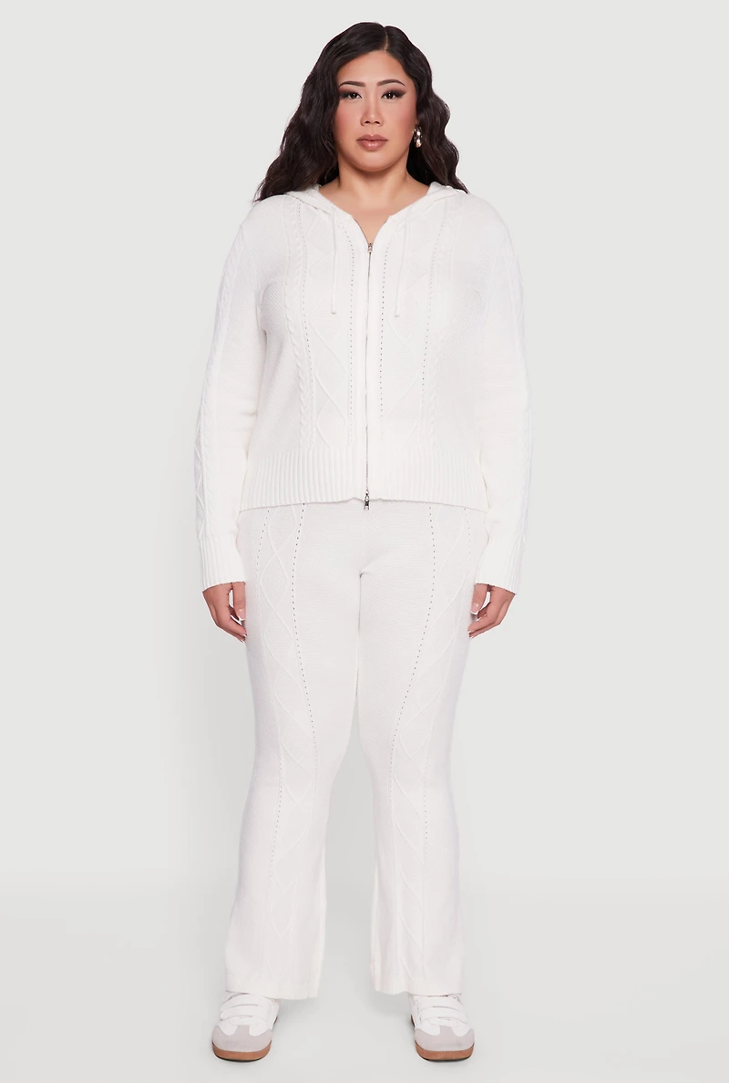 Plus High Waisted Cable Knit Flare Leg Pants