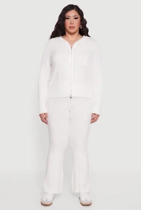 Plus High Waisted Cable Knit Flare Leg Pants