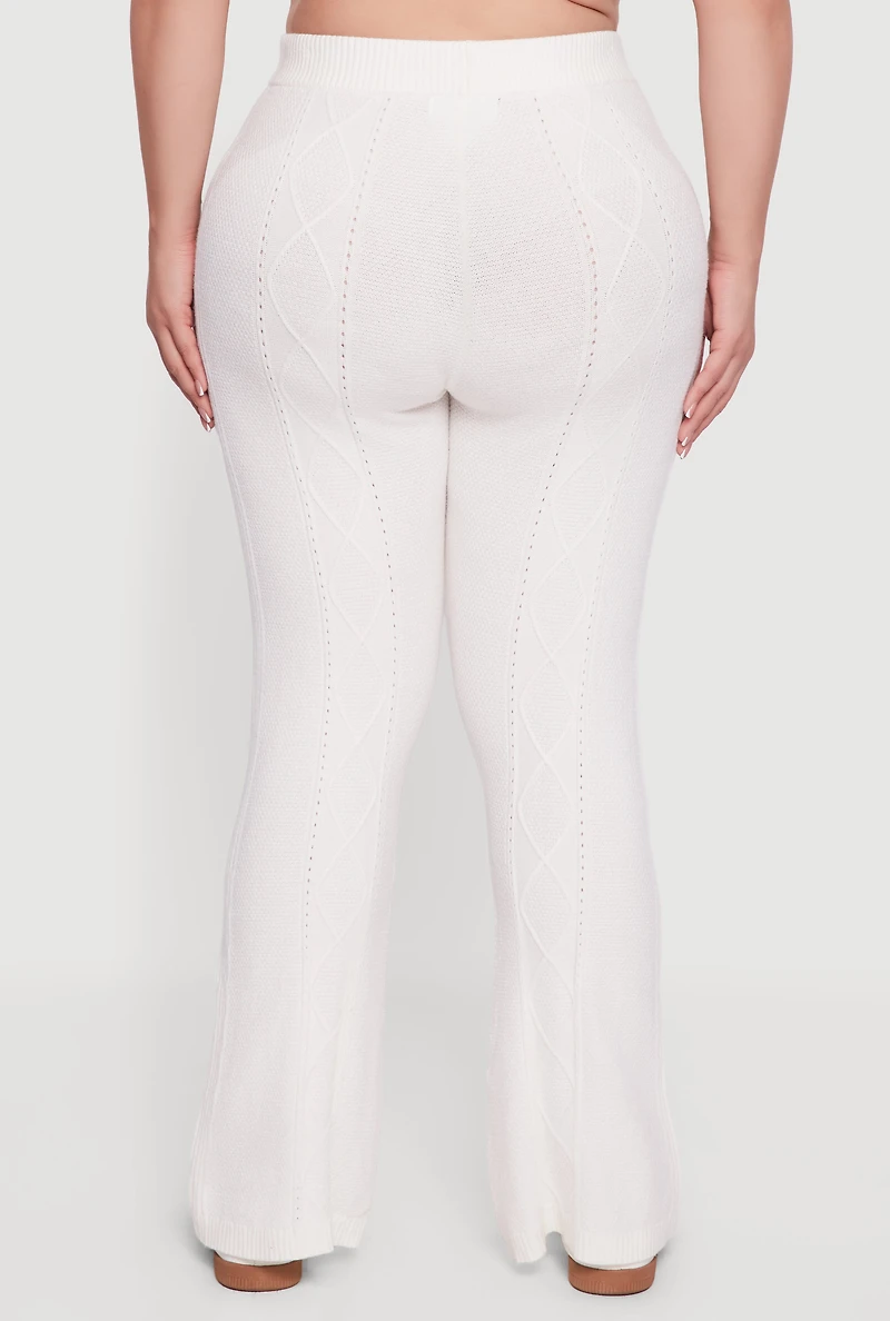 Plus High Waisted Cable Knit Flare Leg Pants