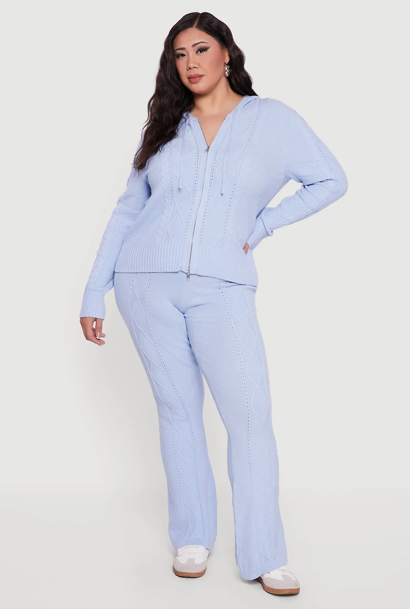 Plus High Waisted Cable Knit Flare Leg Pants