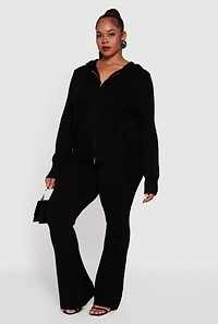 Womens Plus Size Fold Over Pull On Flare Pants, Black, Size 3X