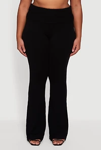 Womens Plus Size Fold Over Pull On Flare Pants, Black, Size 3X