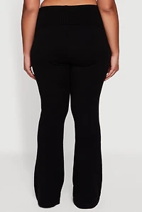 Womens Plus Size Fold Over Pull On Flare Pants, Black, Size 3X