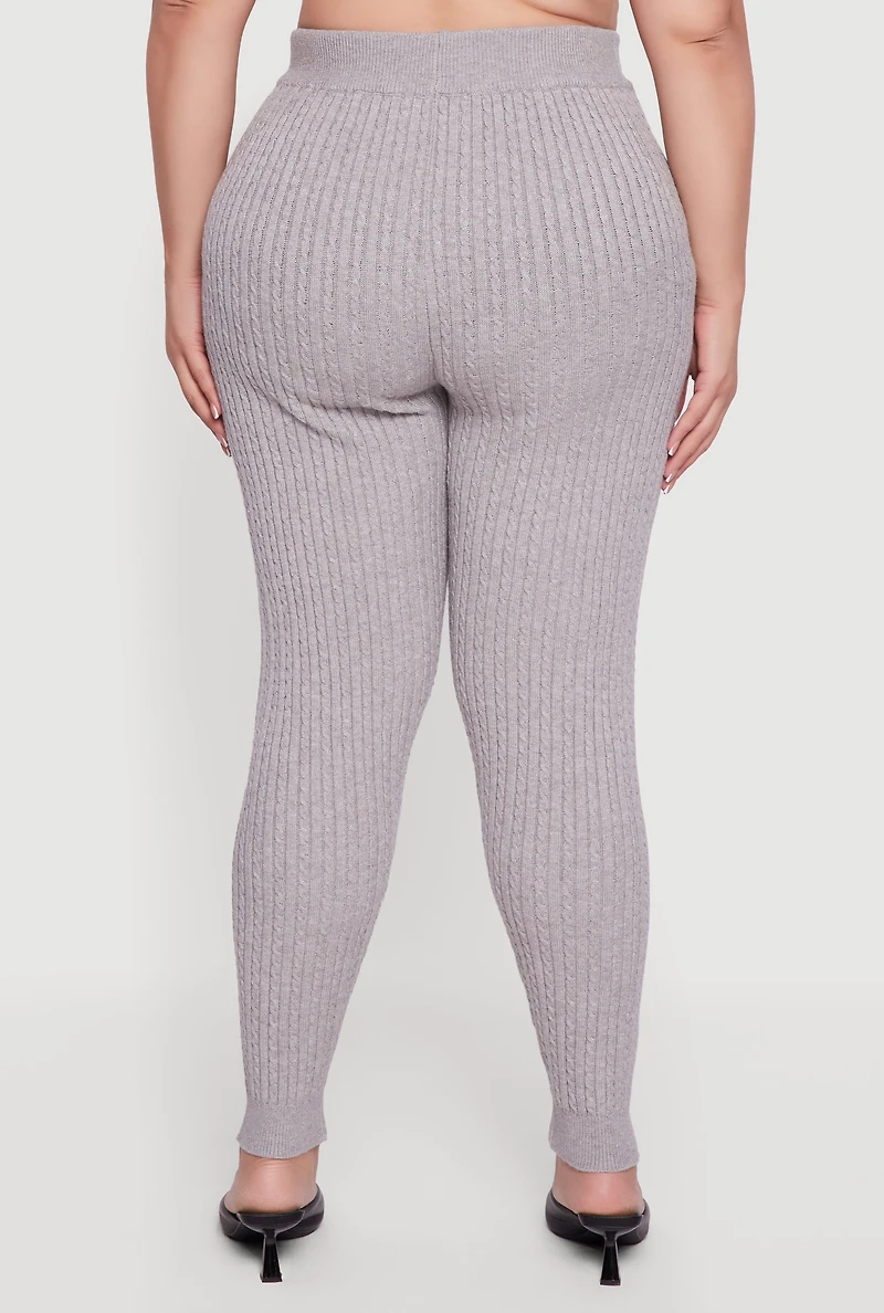 Womens Plus Size Cable Knit High Waisted Leggings, Grey, Size 4X