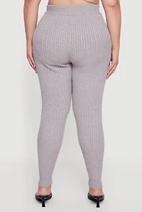 Womens Plus Size Cable Knit High Waisted Leggings, Grey, Size 4X