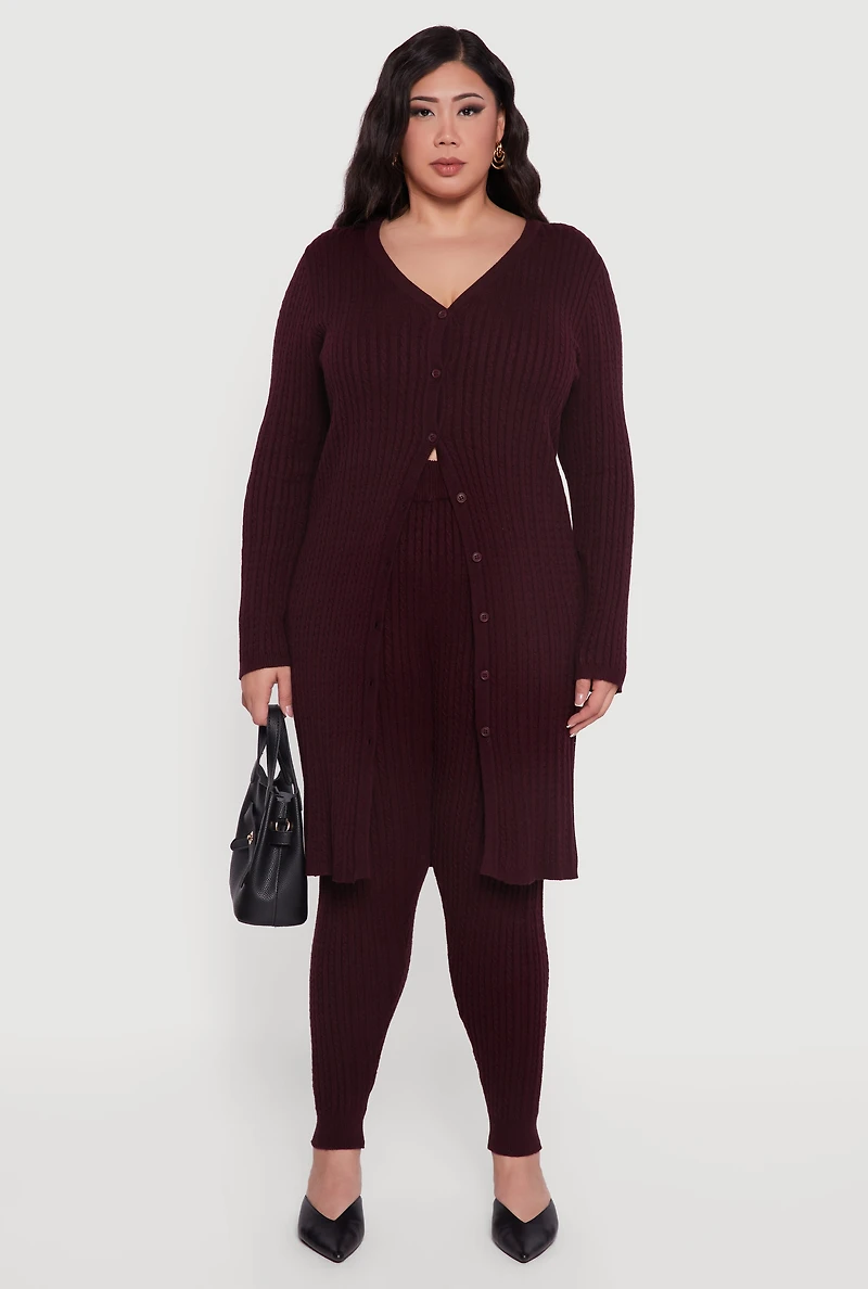 Plus Cable Knit High Waisted Leggings