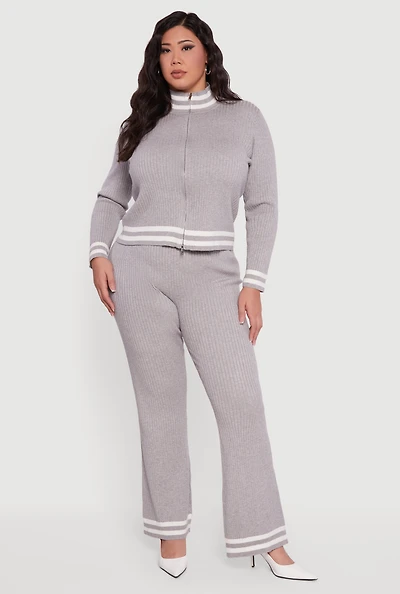 Plus Varsity Stripe High Waisted Pull On Flare Pants