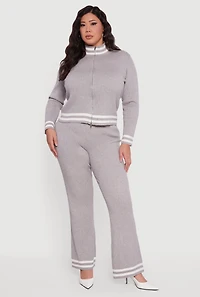 Plus Varsity Stripe High Waisted Pull On Flare Pants