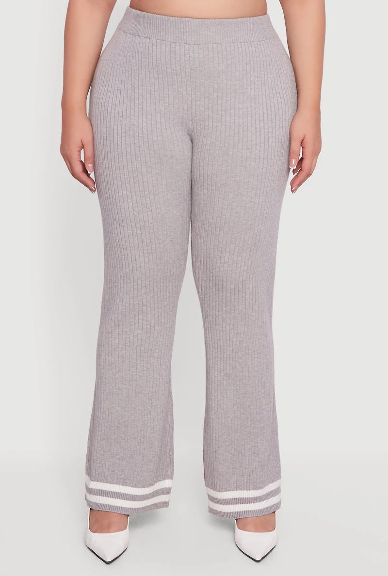 Plus Varsity Stripe High Waisted Pull On Flare Pants