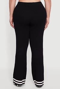 Womens Plus Varsity Stripe High Waisted Pull On Flare Pants, Black,