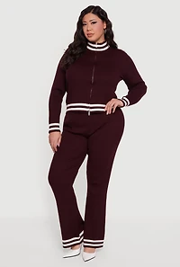 Plus Varsity Stripe High Waisted Pull On Flare Pants