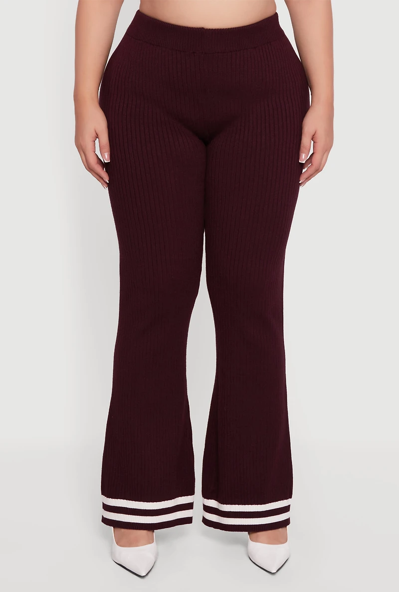 Plus Varsity Stripe High Waisted Pull On Flare Pants