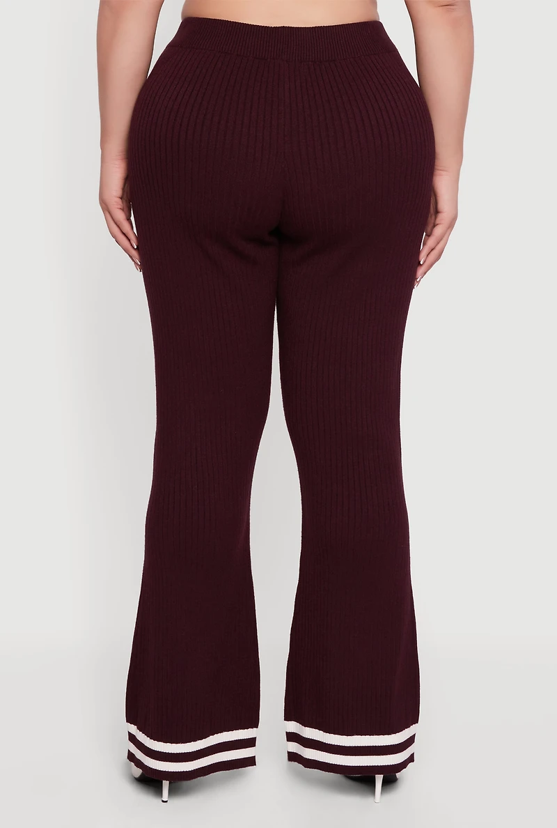 Plus Varsity Stripe High Waisted Pull On Flare Pants
